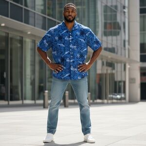 LA Police Gear Men’s 2XL Police Tactical Tiki Short Sleeve Button Up Shirt Blue